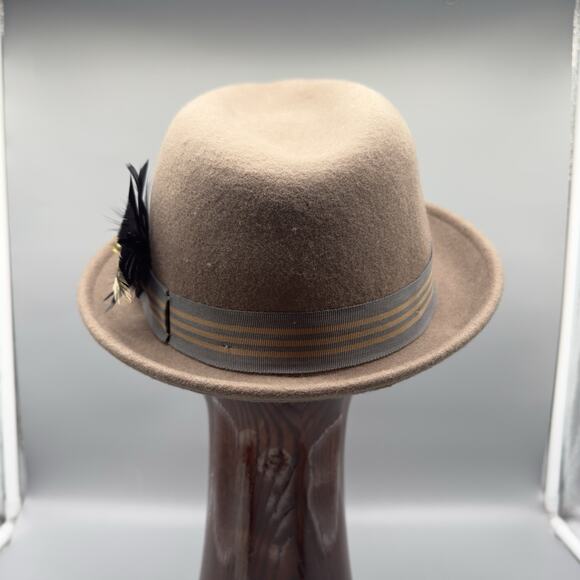 Goorin Bros Wool Fedora Hat Medium Brown Gray Band Feather Accent New with Box - Picture 4 of 10